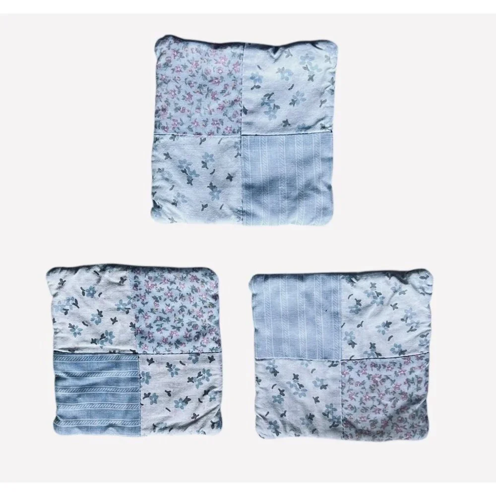 Floral Patchwork Quilted Coasters Set Of 3 Handmade blue white Pink VTG